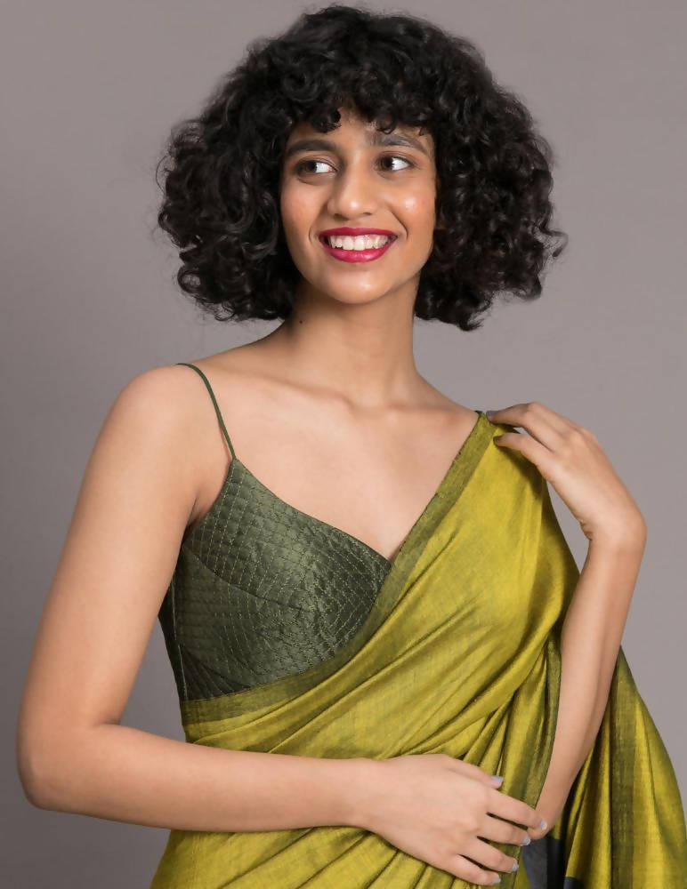 Suta Green Blue Colourblocked Cotton Blend Saree