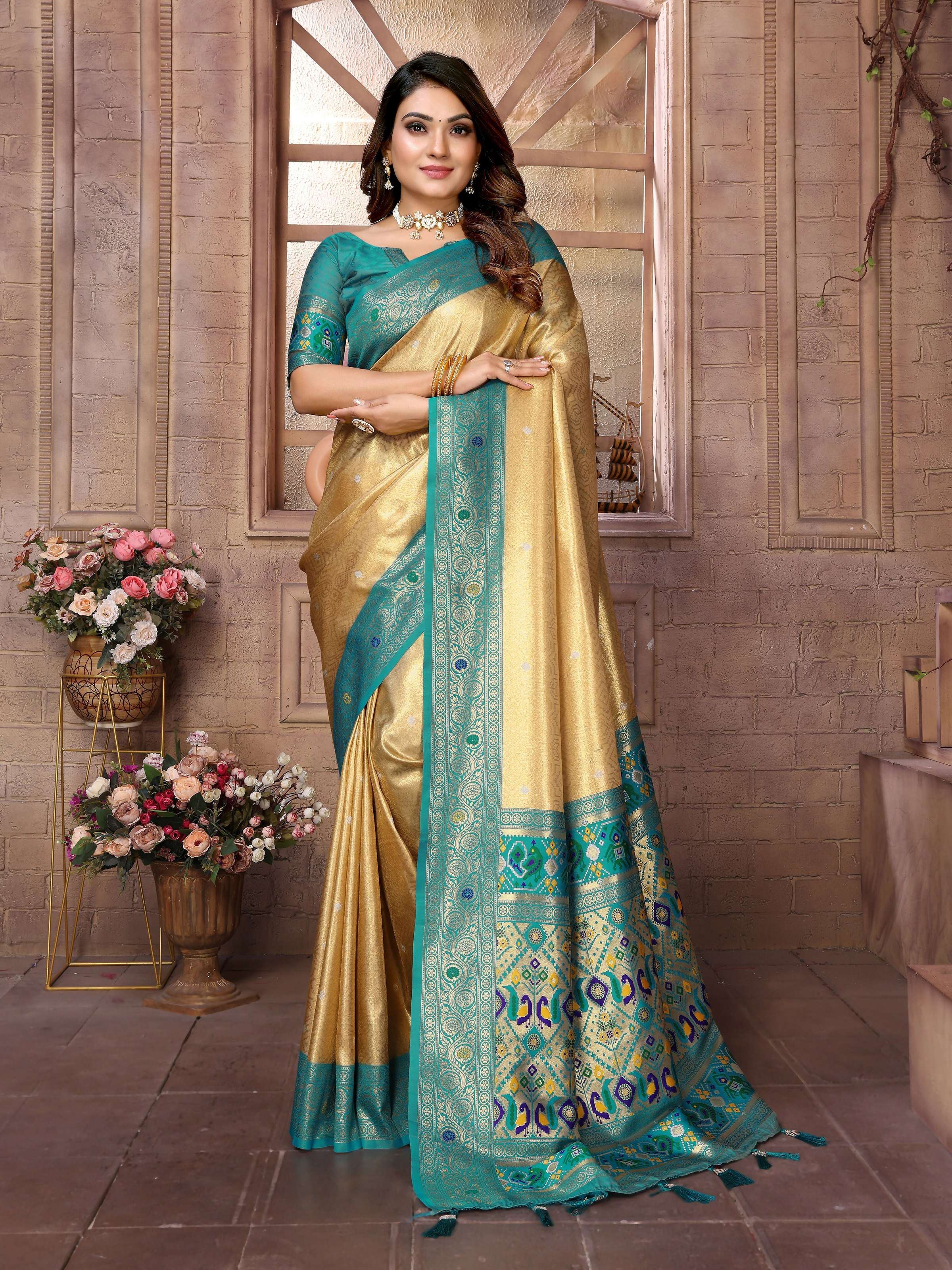Aastha Fashion Gold Banarasi Tissue Silk Weaving Saree