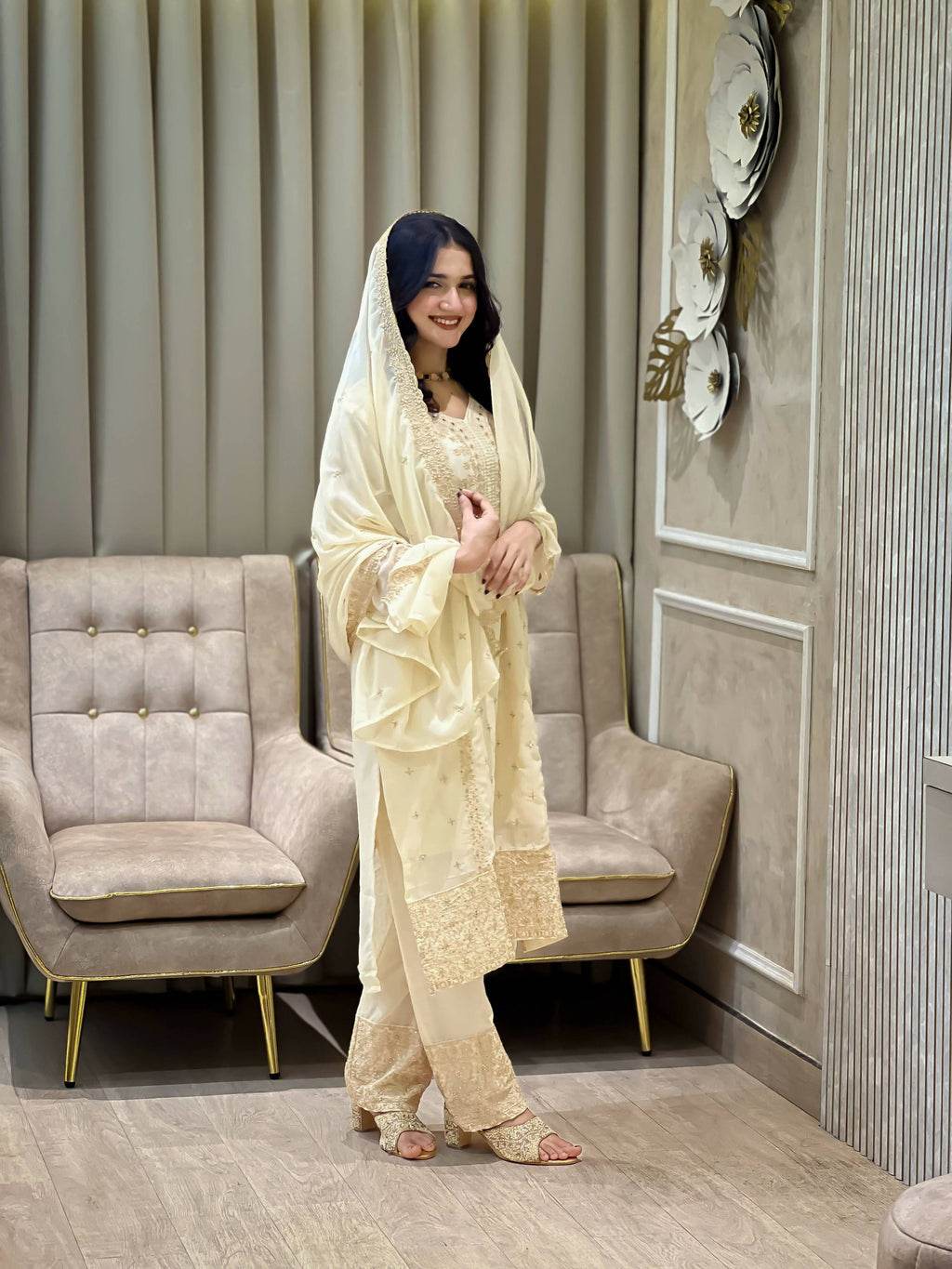 Teeya Creation White Color Faux Georgette Embroidery Work Party Wear Salwar Suit