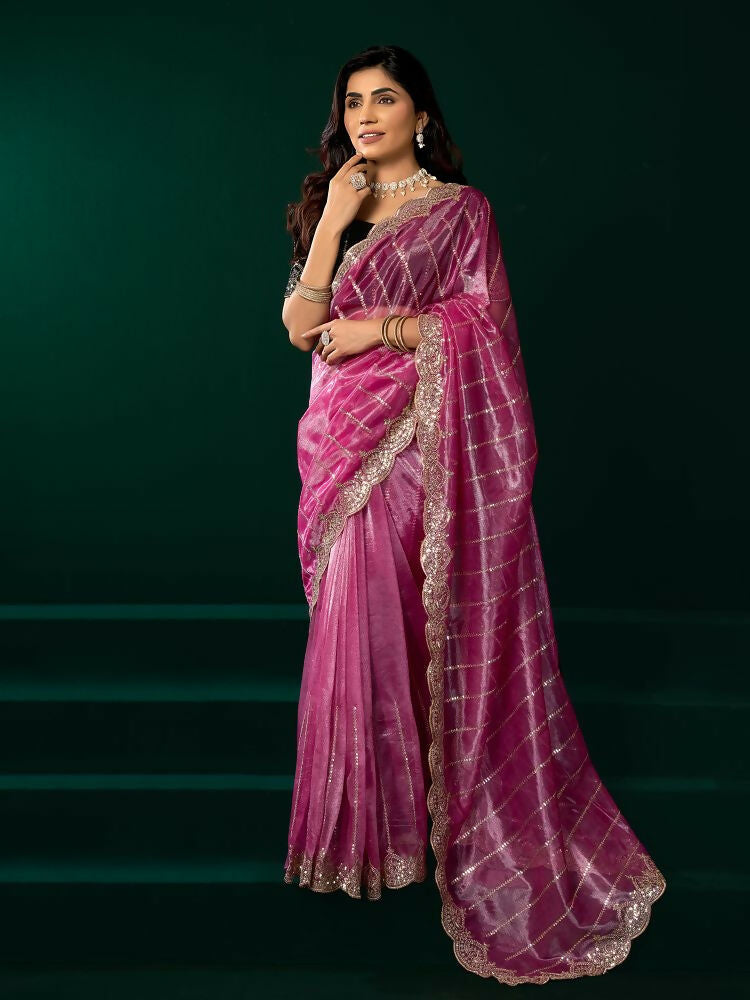 Joban Fashion Pink Net Party Wear Sarees
