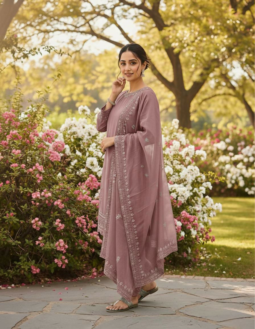 Teeya Creation Peach Color Natural Creap Silk Designer Fancy Party Wear Salwar Suit