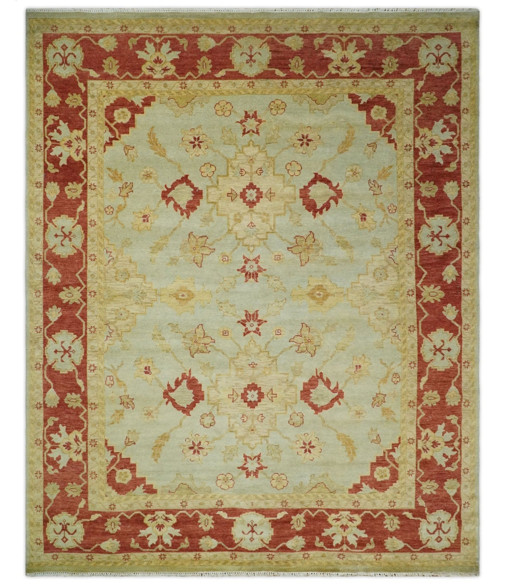 8x10 Fine Hand Knotted Beige and Rust Traditional Vintage Persian Antique Wool Rug | AGR36