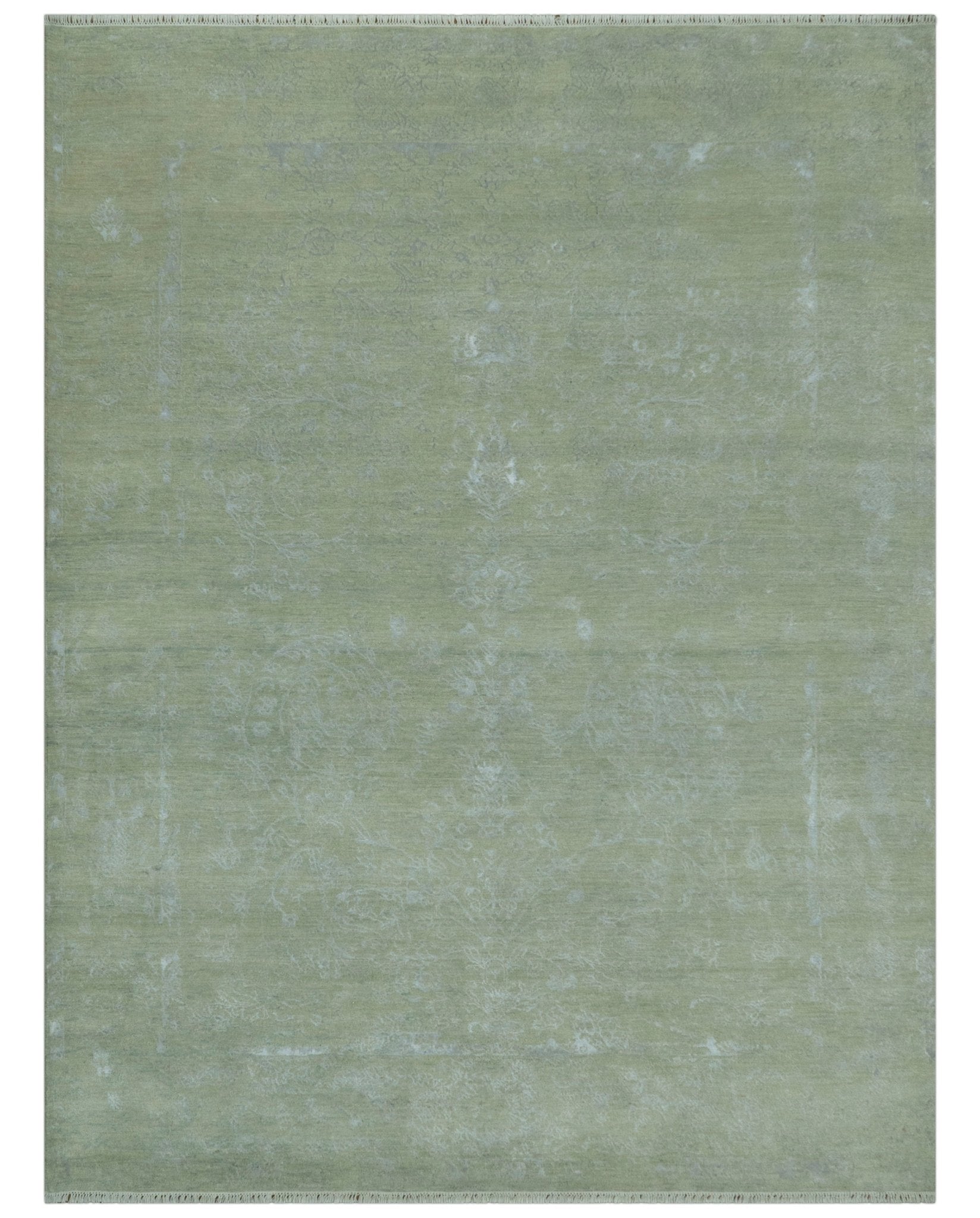 8X10 Fine Hand Knotted Green And Gray Modern abstract Design Wool and Art Silk Rug