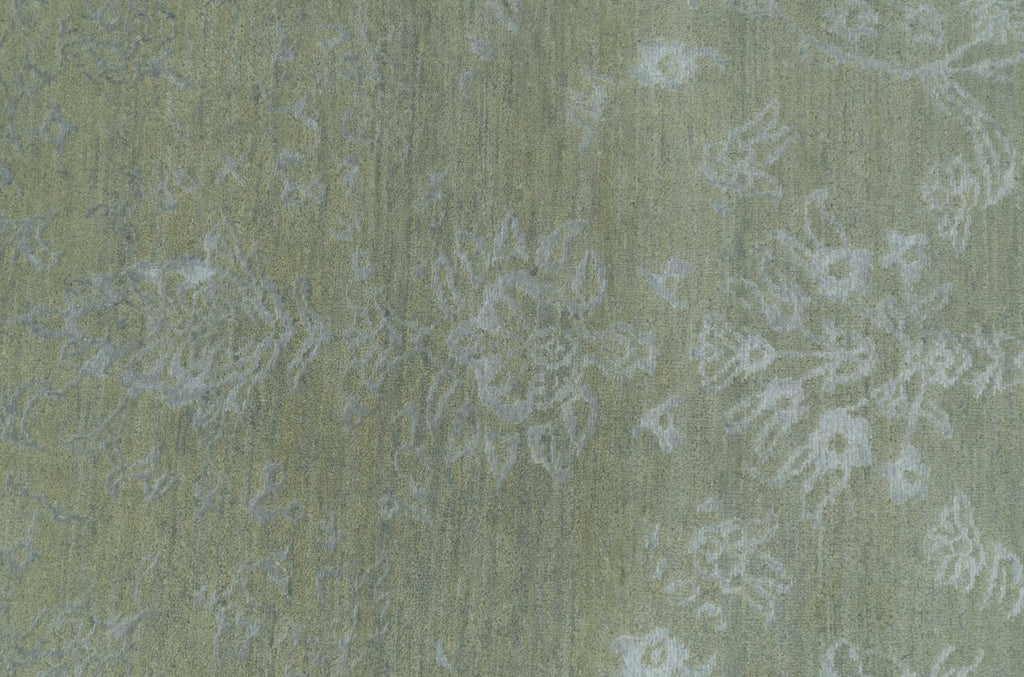 8X10 Fine Hand Knotted Green And Gray Modern abstract Design Wool and Art Silk Rug