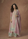 Anaita Pink Chinon Readymade Palazzo Suit with Embroidery Sequence Work