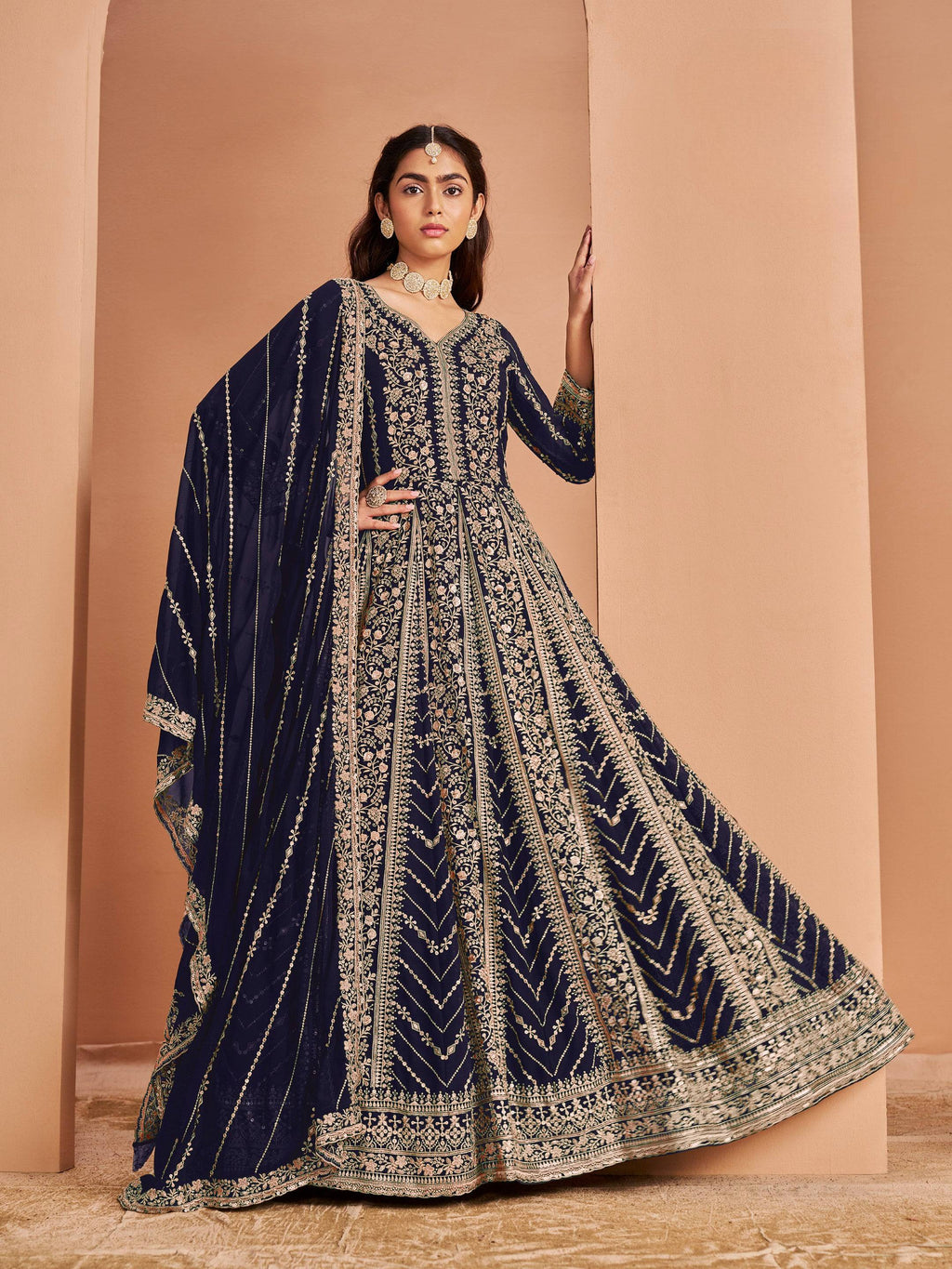 Anaita Navy Blue Georgette Embroidered Salwar Suit