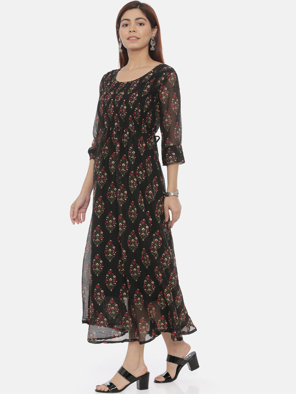 Souchii Women Black Printed Fit And Flare Beautiful Dress