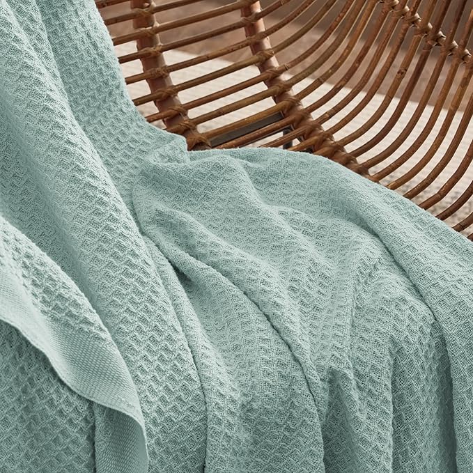 Bedsure 100% Cotton Blanket King Size for Bed - Breathable and Soft, Waffle Weave Blanket for Summer, Thick Cozy Fall Blankets for Women Gift, Mint, 104x90 inches