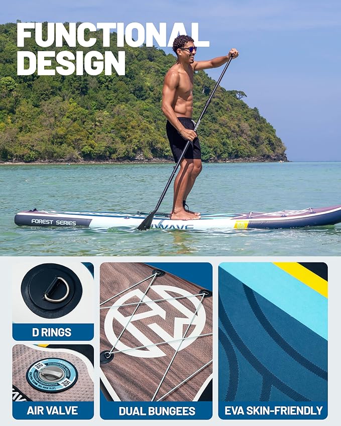 Inflatable Paddle Board 11 '* 34 "* 6" Extra Wide Sup Board, 420lb Capacity Paddle Board for Adults, Suitable for Sea and Lakes, 2+1Family Board