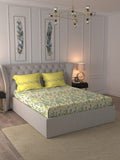 MYTRIDENT Beige White Floral Pure Cotton 144 TC Queen Bedsheet With 2 Pillow Covers