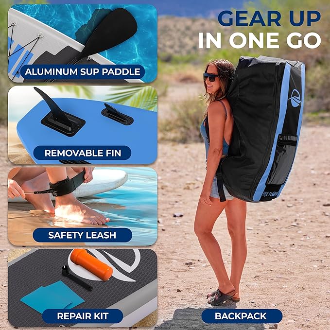 SereneLife Inflatable Stand Up Paddle Board with Premium SUP Accessories – Wide Stable Design with Non-Slip EVA Deck Pad for Adults and Youth of All Skill Levels, 350 lbs Capacity