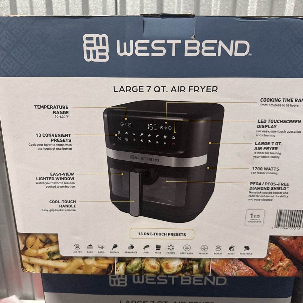West Bend 7QT Air Fryer With Dishwasher-Safe Basket and 13 One-Touch Presets