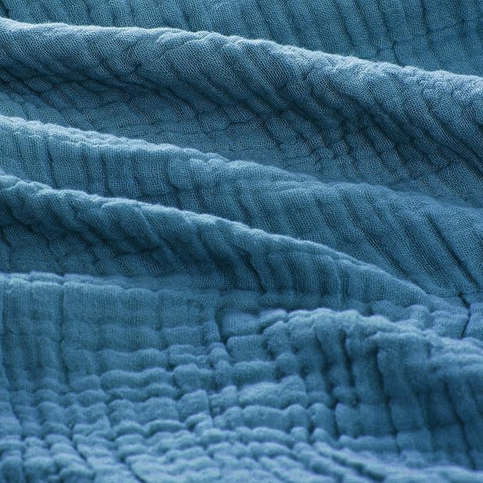Carriediosa 100% Cotton Muslin Throw Blanket 66" X 90" Twin XL Size，4-Layers Summer Gauze Throws for Bed Couch，Soft Lightweight Breathable Linen Blankets Bedspread for Adults All Season，Dusty Blue