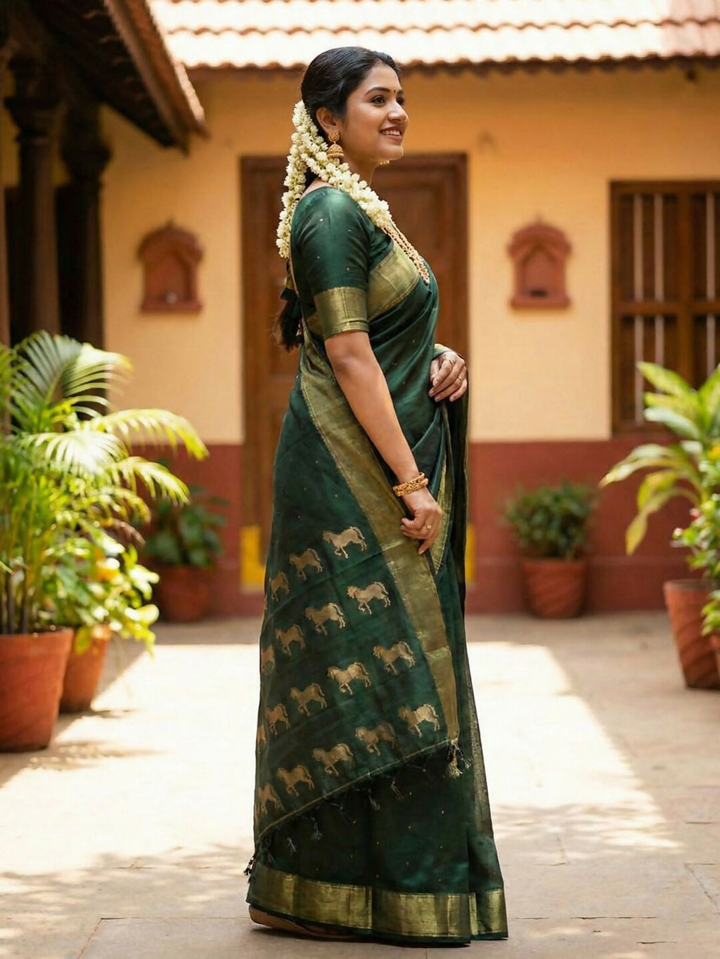 Shree Shyam Fashion Bottle Green Soft Silk Saree