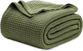 Bedsure 100% Cotton Blanket King Size for Bed - Breathable and Soft, Waffle Weave Blanket for Summer, Thick Cozy Fall Blankets for Women Gift, Olive Green, 104x90 inches
