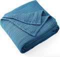 Carriediosa 100% Cotton Muslin Throw Blanket 66" X 90" Twin XL Size，4-Layers Summer Gauze Throws for Bed Couch，Soft Lightweight Breathable Linen Blankets Bedspread for Adults All Season，Dusty Blue