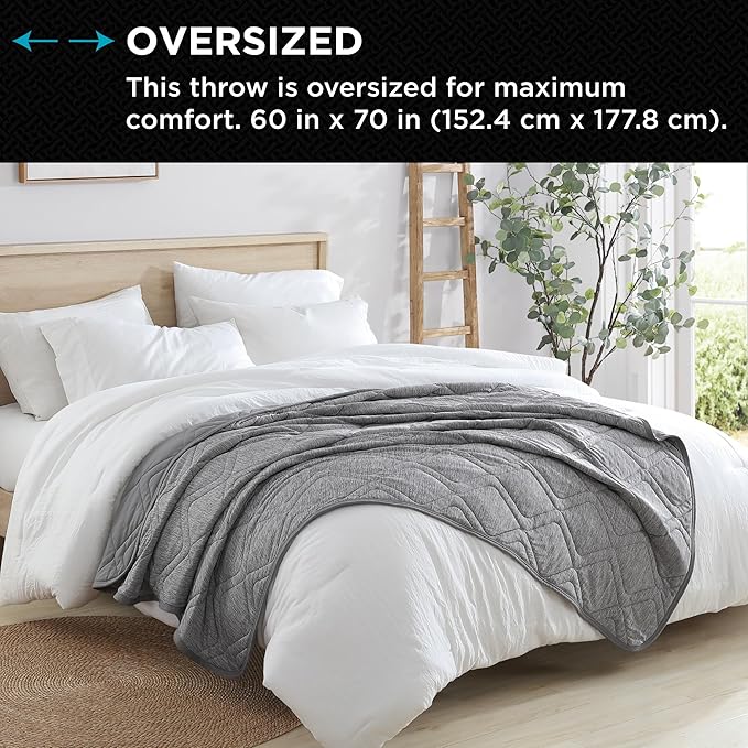 Brookstone Cooling Comfort Throw Blankets for Sleeping - Innovative Cooling Dual-Sided Throw - Oversized Cool Blanket for Hot Sleepers - Nylon and Polyethylene Blanket - Quite Shade