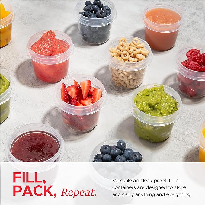 Tafura 4 Oz. Small Containers with Lids [12 Pack] Snack Containers with Twist Top Lids | Condiment Containers for Puree, Snacks, and More | Reusable Small Plastic Food Storage Containers, BPA Free