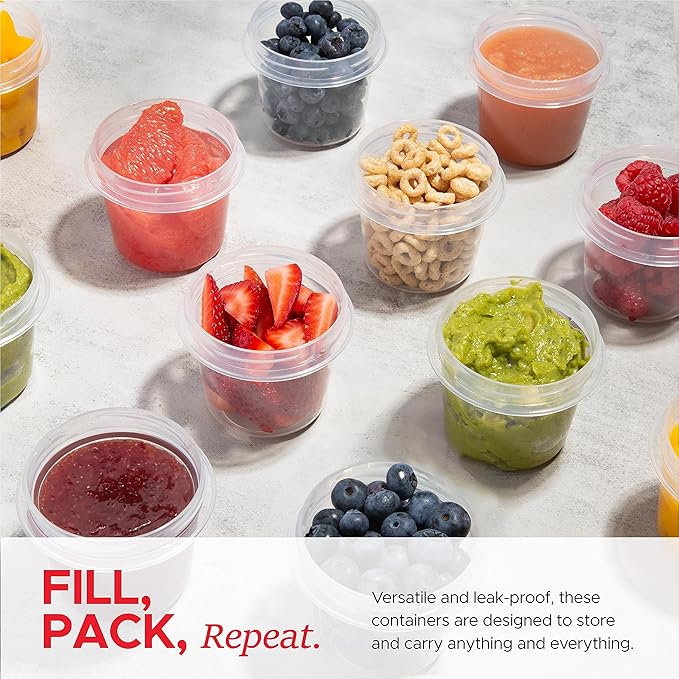 Tafura 4 Oz. Small Containers with Lids [12 Pack] | Condiment Containers for Puree, Snacks, and More | Reusable Small Plastic Food Storage Containers, BPA Free