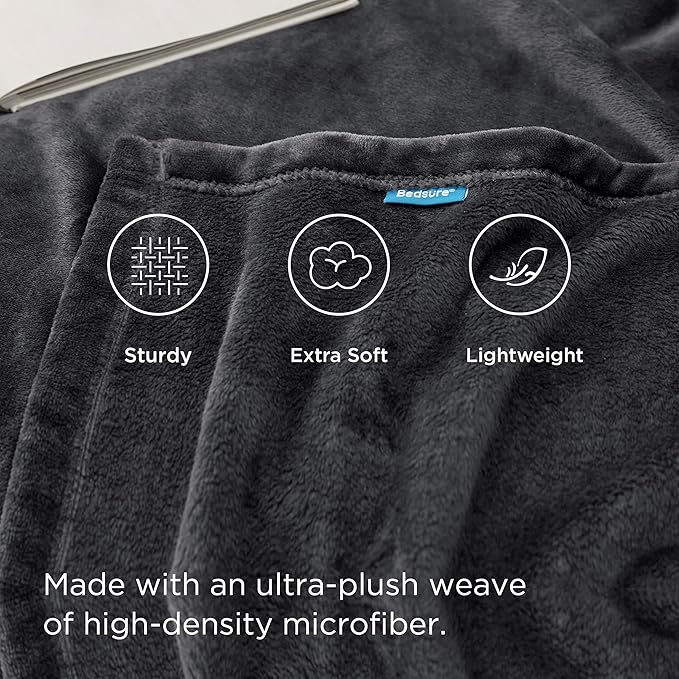 Bedsure Charcoal Fleece Blanket 50x70 Blanket - 300GSM Soft Lightweight Plush Cozy Blankets for Bed, Sofa, Couch, Travel, Camping