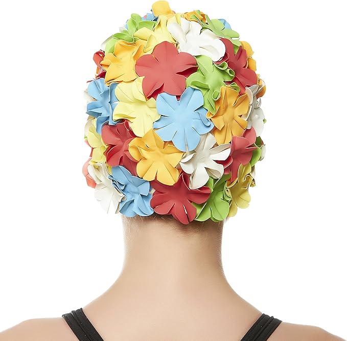 BEEMO Floral Petal Ladies Bathing Swim Cap Women Retro Swim Hat Long/Short Hair