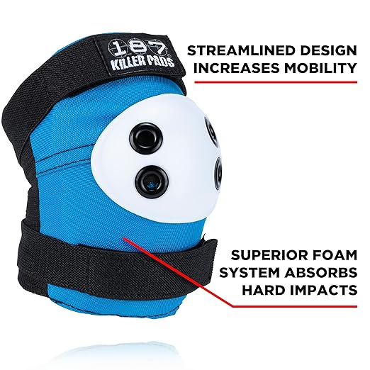 187 Killer Pads Knee Pads, Elbow Pads Combo Pack, Red/White/Blue, Large/X-Large
