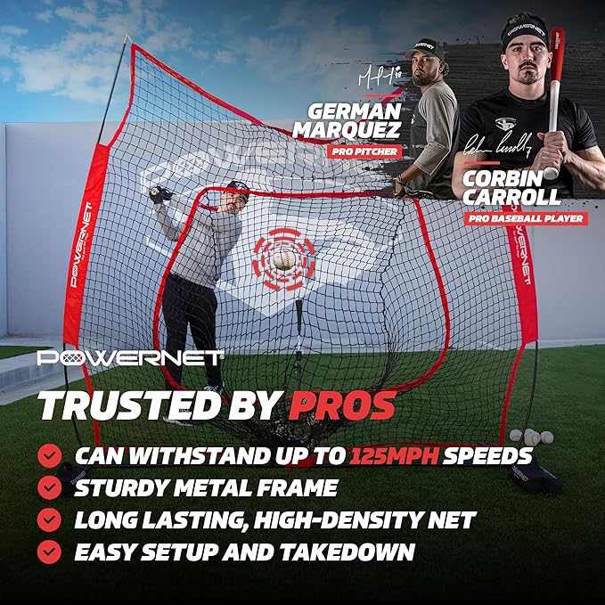 PowerNet Baseball Softball Practice Net 7x7 with Baseball Accessories for Practice Pitching, Batting & Fielding, Ball Caddy, Weighted Baseballs, Tee