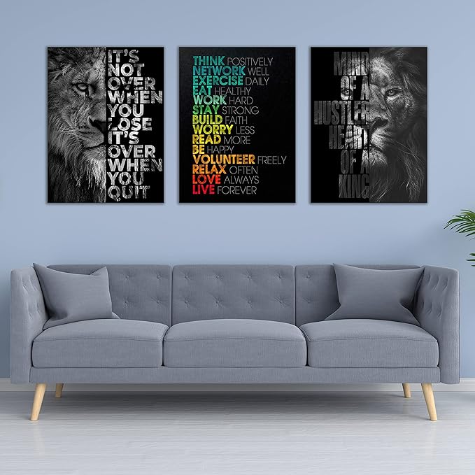 Motivational Canvas Painting Wall Art Execution Grind Hustle Inspirational Wall Art Success Entrepreneur Poster Positive Quotes Wall Poster Framed for Home Office Wall Decor[48''Wx 24''H]