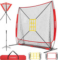 VIVOHOME Baseball Softball Hitting Net with Large Ball Collection System, 7 x 7 ft Baseball Batting Pitching Net with Tee, 2 Strike Zone, Carry Bag