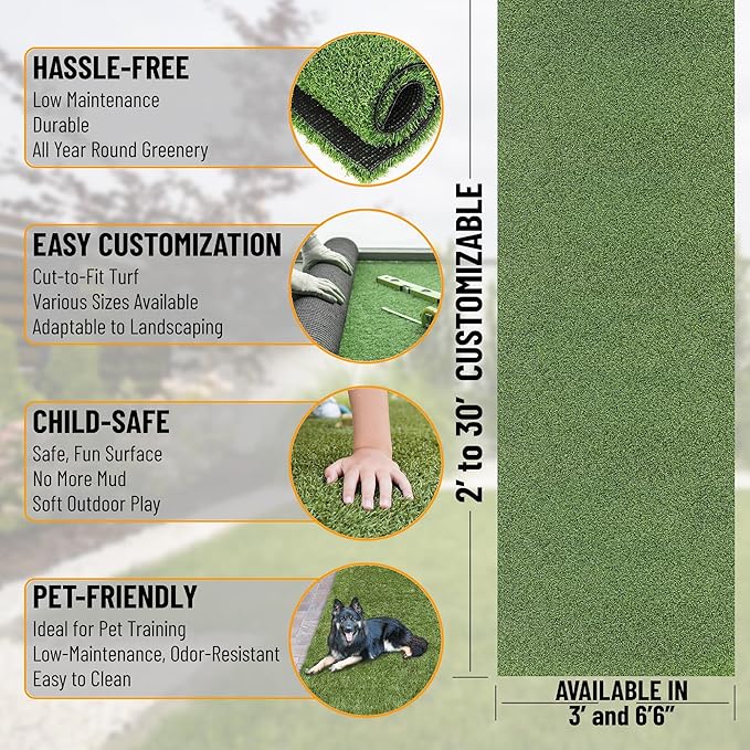Ottomanson Artificial Turf Golf Hitting Mat 6'6" x 24' Indoor/Outdoor Waterproof Synthetic Fake Grass for Putting Practice Baseball Football Sports Gym Backyard, Custom Size 2' up to 30'