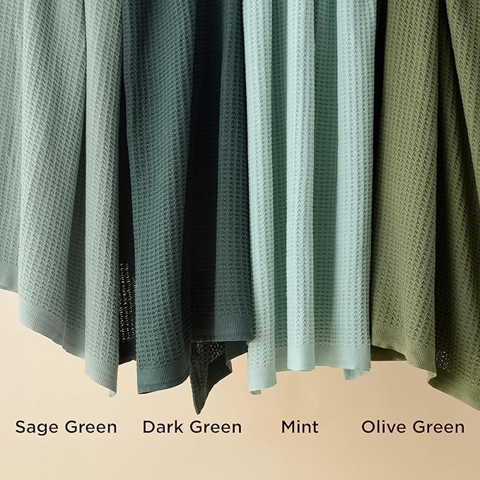 Bedsure 100% Cotton Large Blanket Oversized King for Bed - Breathable Thick Waffle Weave Blanket for Summer, Couch Cover, Sage Green, 120x94 inches