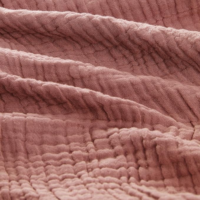 Carriediosa 100% Cotton Muslin Throw Blanket 66" X 90" Twin XL Size，4-Layers Summer Gauze Throws for Bed Couch，Soft Lightweight Breathable Linen Blankets Bedspread for Adults All Season，Mauve
