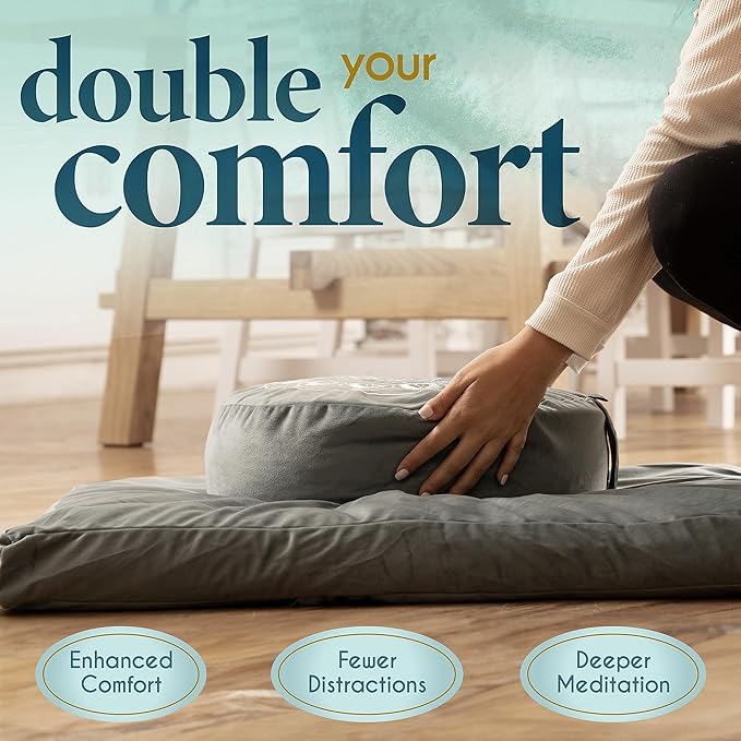 Florensi Meditation Cushion - Comfortable Floor Pillow - Traditional Tibetan Meditation Pillow with Beautiful Velvet Cover - Large Floor Cushion Seating for Adults - Premium Yoga Buckwheat Bolster
