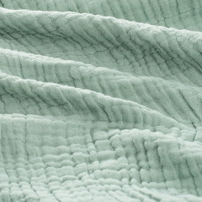 Carriediosa 100% Cotton Muslin Throw Blanket 50" X 70" Throw XL Size，4-Layers Summer Gauze Throws for Bed Couch，Soft Lightweight Breathable Linen Blankets Bedspread for Adults All Season，Sage Green