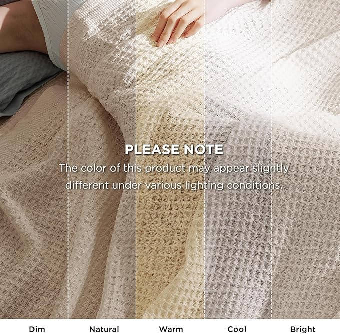 Bedsure 100% Cotton Large Throw Blanket for Couch 50x70 inches - Breathable and Soft, Waffle Weave Throw Blanket for Office, Khaki (a Little Bit Yellow)