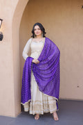 Lorenvalley Fashion Cream Cosmos with Real Mirror with Zari Embroidered lace work Gown with Dupatta
