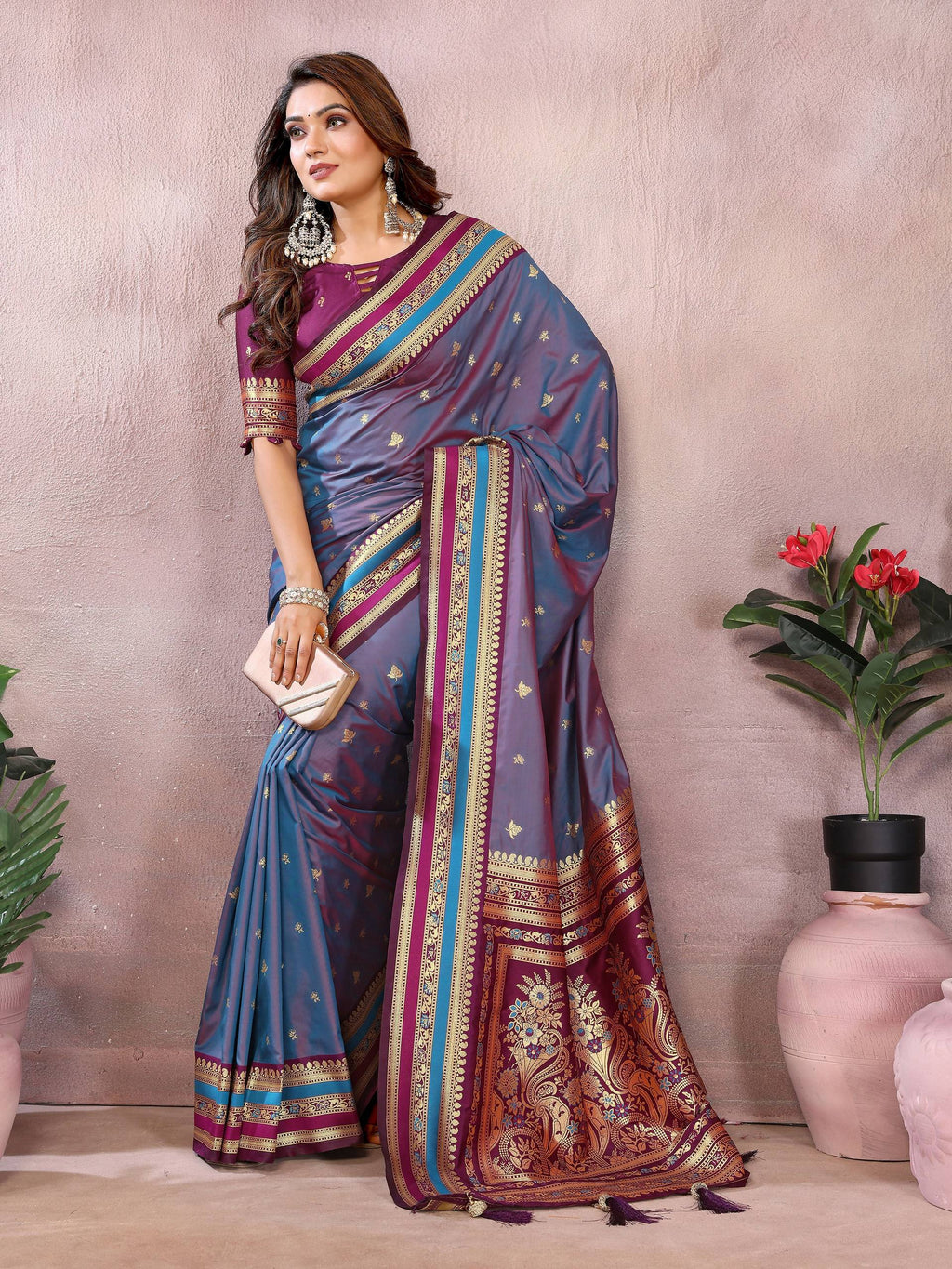 Aastha Fashion Grey Kalamkari Silk Weaving Saree