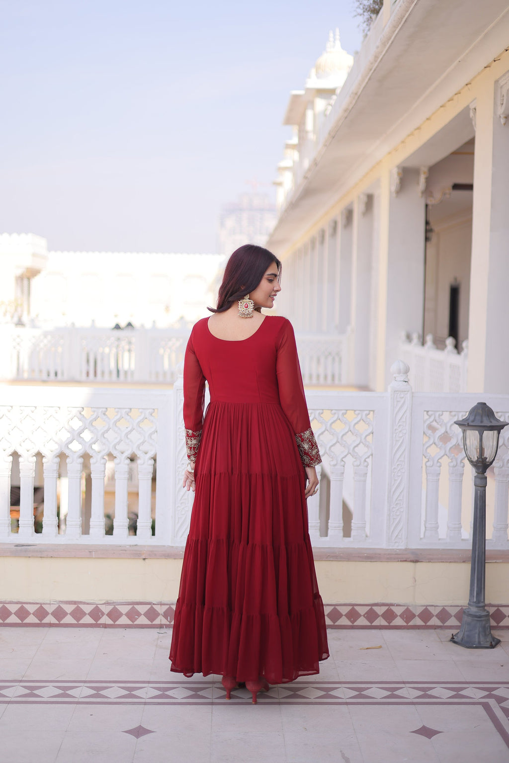 Lorenvalley Fashion Maroon Faux Blooming with Sequins & Zari with Pipe Embroidered work Gown