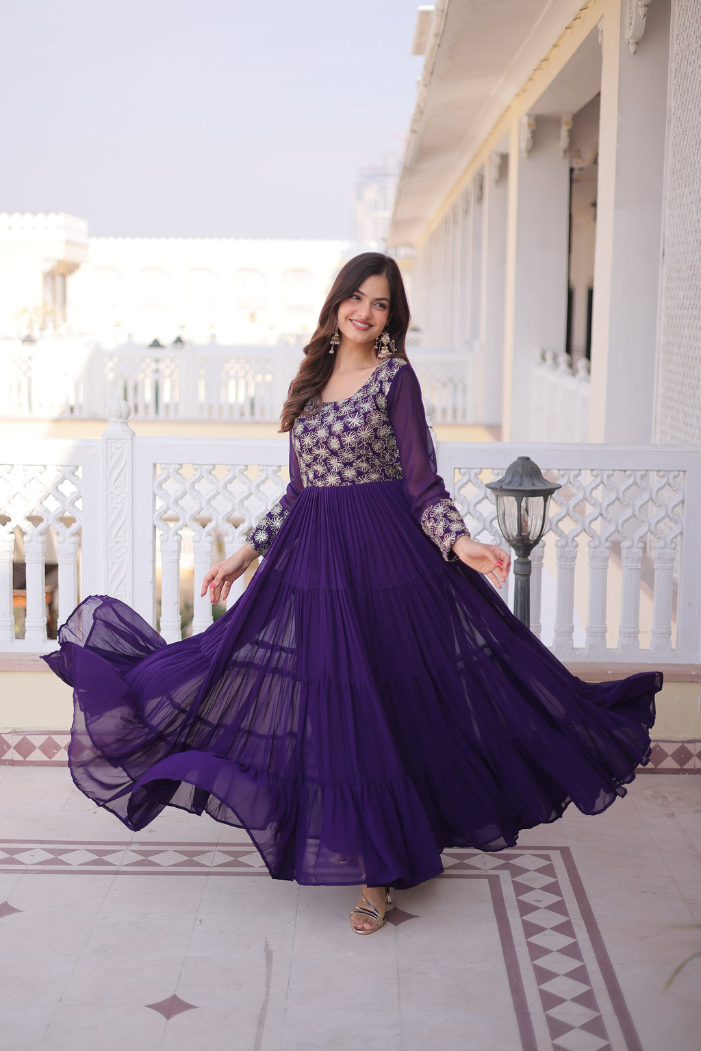Lorenvalley Fashion Purple Faux Blooming with Sequins & Zari with Pipe Embroidered work Gown