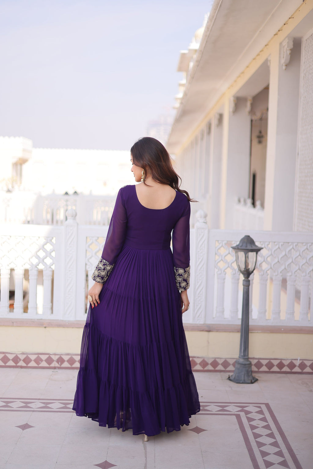 Lorenvalley Fashion Purple Faux Blooming with Sequins & Zari with Pipe Embroidered work Gown
