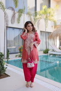 Lorenvalley Fashion Maroon Viscose with Sequins & Coding Zari Embroidered work Kurta Pant with Batwa