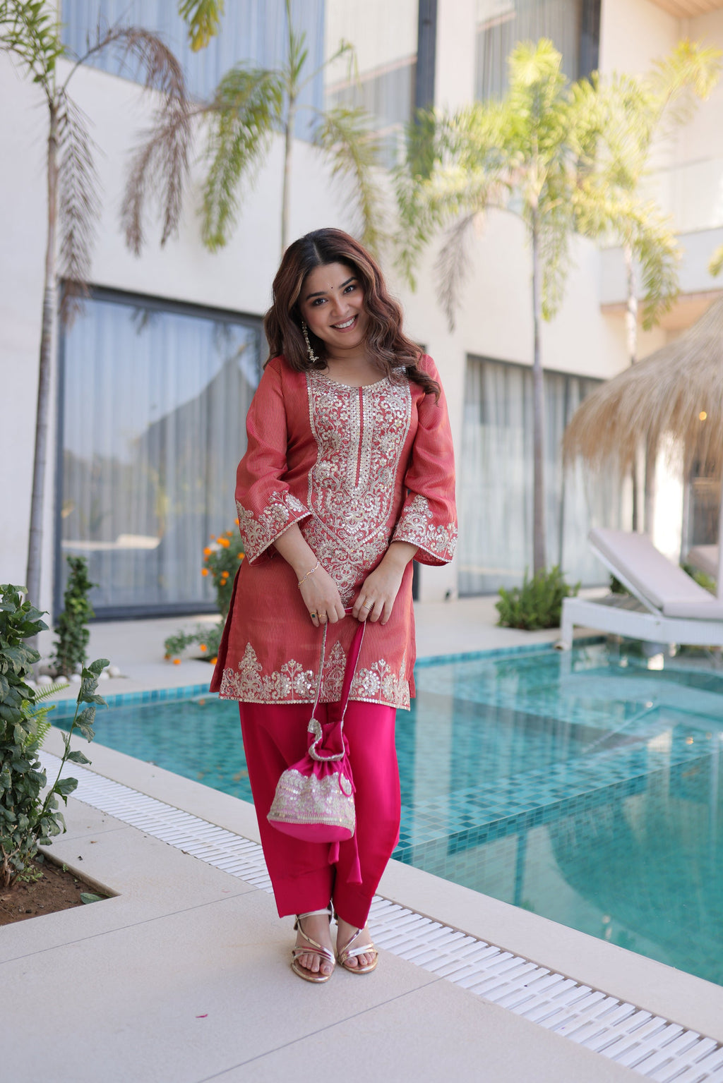 Lorenvalley Fashion Maroon Viscose with Sequins & Coding Zari Embroidered work Kurta Pant with Batwa