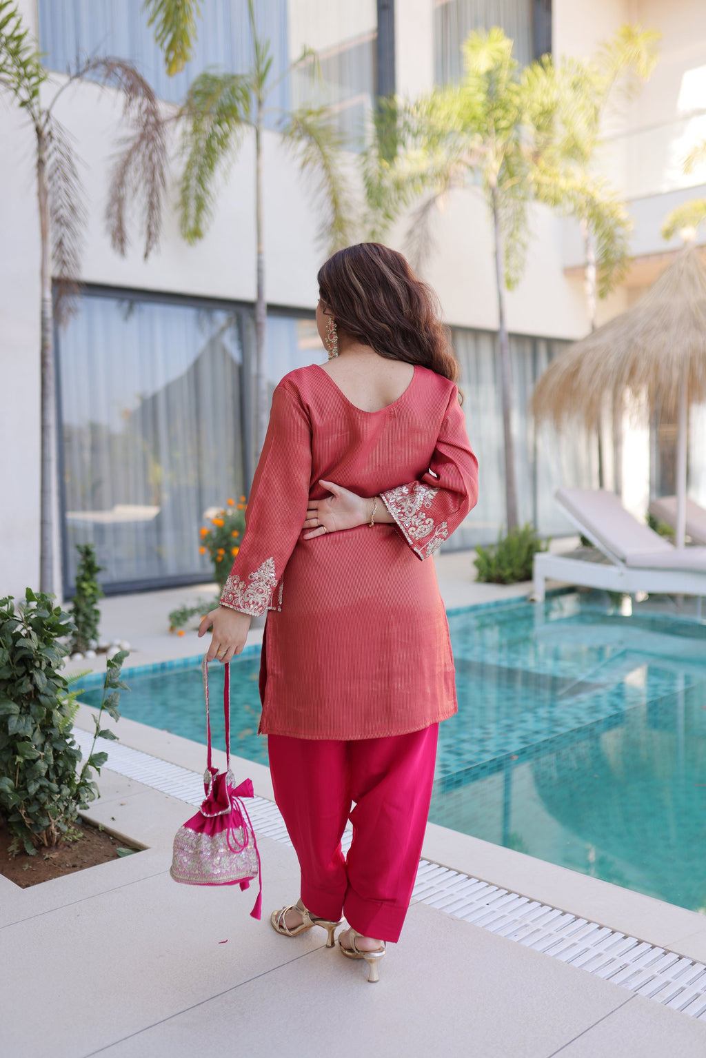 Lorenvalley Fashion Maroon Viscose with Sequins & Coding Zari Embroidered work Kurta Pant with Batwa