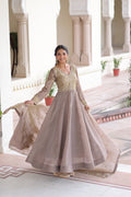 Lorenvalley Fashion Grey Gold Crush with Rich Sequins & Zari Embroidered work Gown with Dupatta