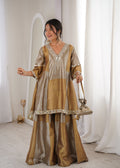 Lorenvalley Fashion Two-tone Tissue Fabric with Coding Embroidered & mirror work Lace Kurta Palazzo with Batwa