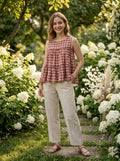 Lorenvalley Fashion Maroon Checks Linen Cotton Top Bottom Set