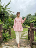 Lorenvalley Fashion Pink Cotton with Heart Embroidered work Top Bottom Set