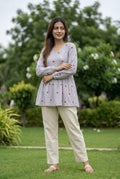 Lorenvalley Fashion Skyblue Cotton with Heart Embroidered work Top Bottom Set