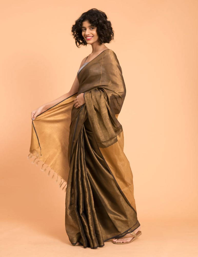 Suta Black Gold Woven Design Zari Pure Linen Saree