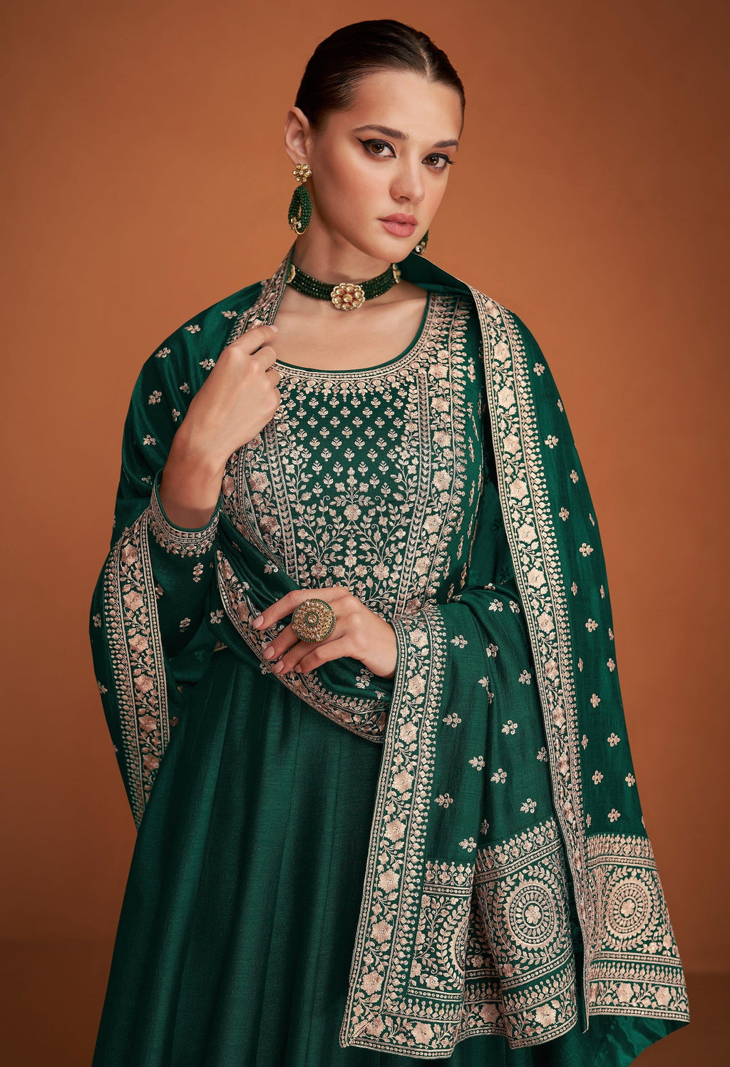 Anaita Green Designer Embroidered Heavy Premium Silk Anarkali Suit